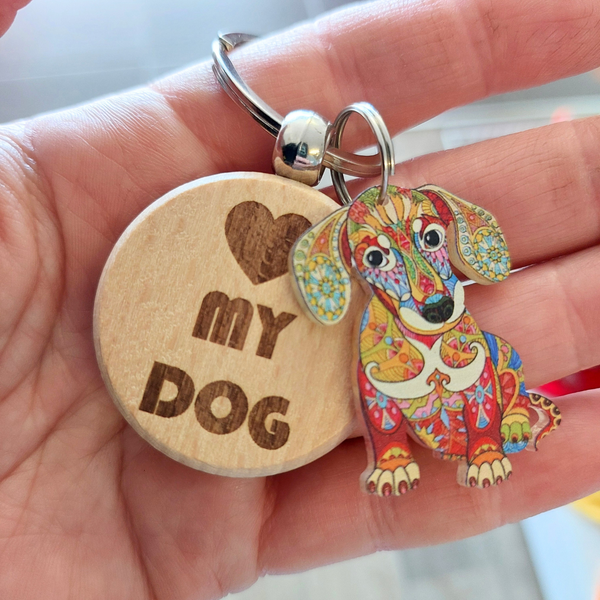 Love My Dog Keyring- Dachshund