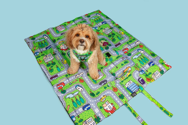 Big And Little Dogs-ON-THE-GO PET MAT: Traffic Town (UPDATED REVERSE!)