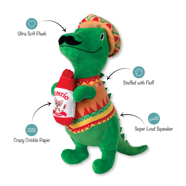 Fringe Studio Fiesta Saurus Dinosaur Plush Dog Toy