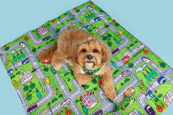 Big And Little Dogs-ON-THE-GO PET MAT: Traffic Town (UPDATED REVERSE!)